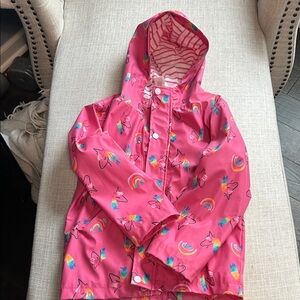 Pink Kids' Raincoat with Rainbow and Unicorn Print